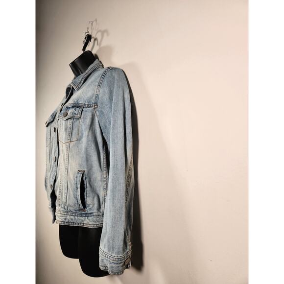 AEROPOSTALE Retro Denim Jean Trucker Jacket Womens M Blue Embroidered Peacock - Picture 3 of 12